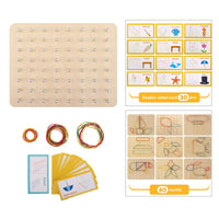 Wood Geoboard Set Block Toy Brain Teaser with 30 Pattern Cards Geometry Board