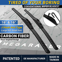 Patented OEM Carbon Fiber Windshield Wipers Blades 16"+16" | Fits Jeep Wrangler Gladiator 2018-2025 | Front Automotive Replaceme