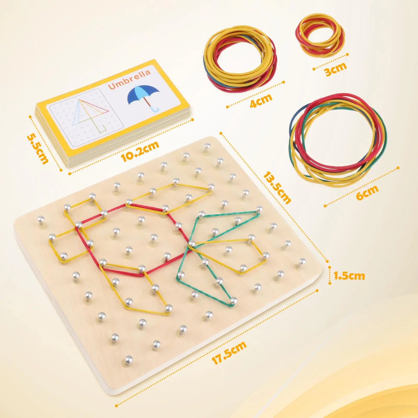 Wood Geoboard Set Block Toy Brain Teaser with 30 Pattern Cards Geometry Board