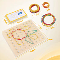 Wood Geoboard Set Block Toy Brain Teaser with 30 Pattern Cards Geometry Board
