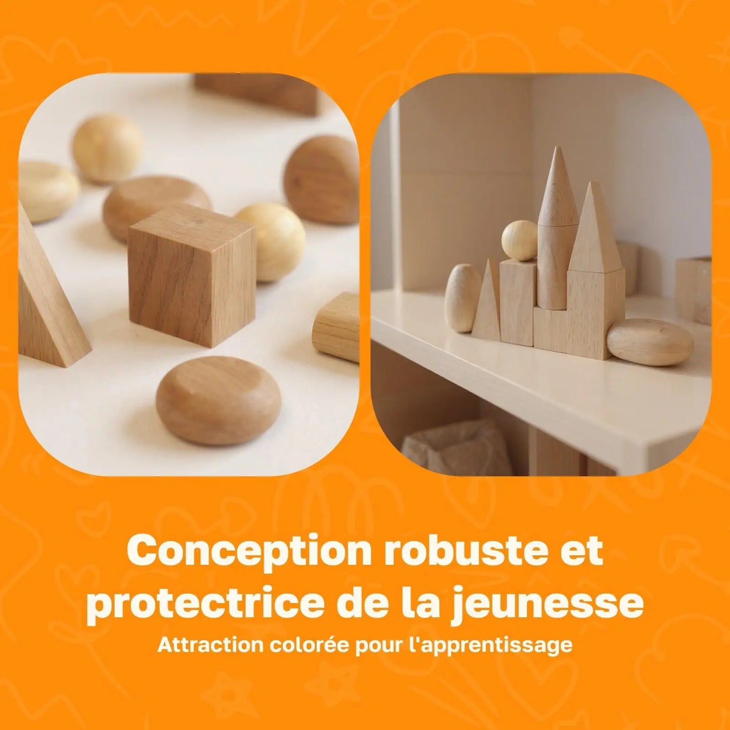 Wooden 3D Shapes Geometric Solid Blocks Preschool Learning , Set of 10