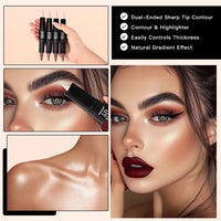 Face Contour Stick Dual-Ended Sharp Design Contour Waterproof Long-lasting Highlighter Natural Gradient Effect Makeup Cosmetics