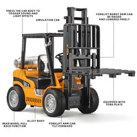 Children's metal die-cast rear forklift toy with lights, sound and liftable design - Construction truck toys for 3 years old+