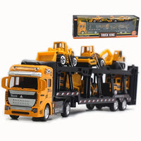 King of Trucks Alloy Toy Set: 12.6-inch alloy semi-trailer truck with 6 miniature construction vehicles,  Ideal birthday gift