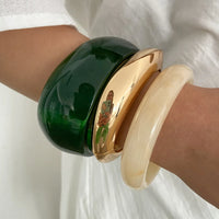 New Vintage Punk Green Beige Thick Resin Acrylic Bangle Geometric Irregular Wide Cuff Bangle Bracelet For Women Pulseras Jewelry