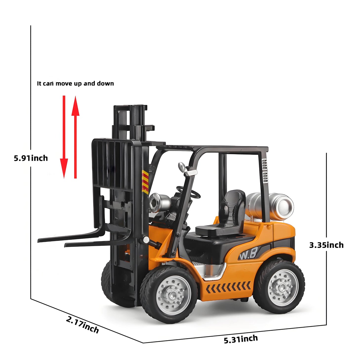 Children's metal die-cast rear forklift toy with lights, sound and liftable design - Construction truck toys for 3 years old+