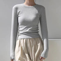 Cotton O Neck Long Sleeve Shirt Women Sexy Cropped Tops 2024 Autumn Black Casual Skinny Slim Basic Woman T Shirts White Clothing