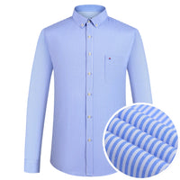 Men's Plaid Striped Oxford Long Sleeve Button-down Shirts with Pocket, Spring Fall 60% Cotton Versatile Casual Menswear Clothing