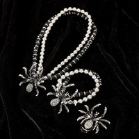 Gothic Dark Spider Necklace Bracelet Ring Set for Women Exaggerated Black Crystal Spider Halloween Accessories Jewelry Set Party