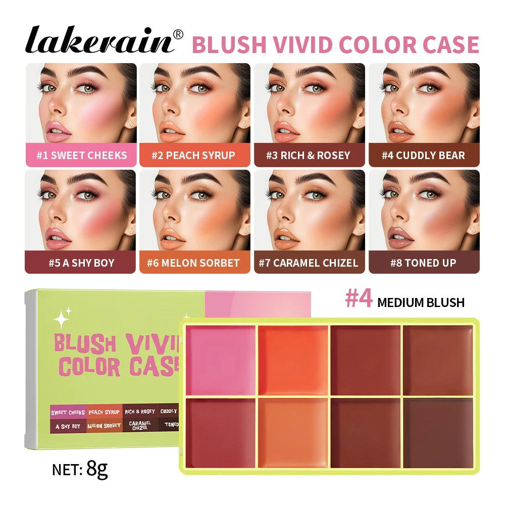 8 Colors Blush Vivid Color Case Eyebrow Blush Highlighter Palette Matte Shimmer Finishes Shadow Tones Long-Lasting Cosmetics