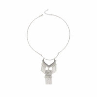 Ethnic Style Miao Silver Fringed Necklace, Bohemian Style Exotic Retro Engraved Necklace, Niche Personality Pendant Women
