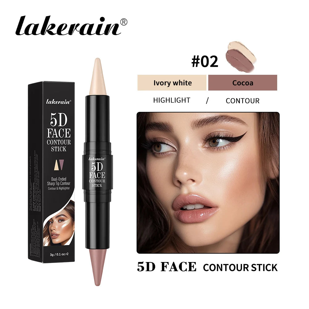 Face Contour Stick Dual-Ended Sharp Design Contour Waterproof Long-lasting Highlighter Natural Gradient Effect Makeup Cosmetics