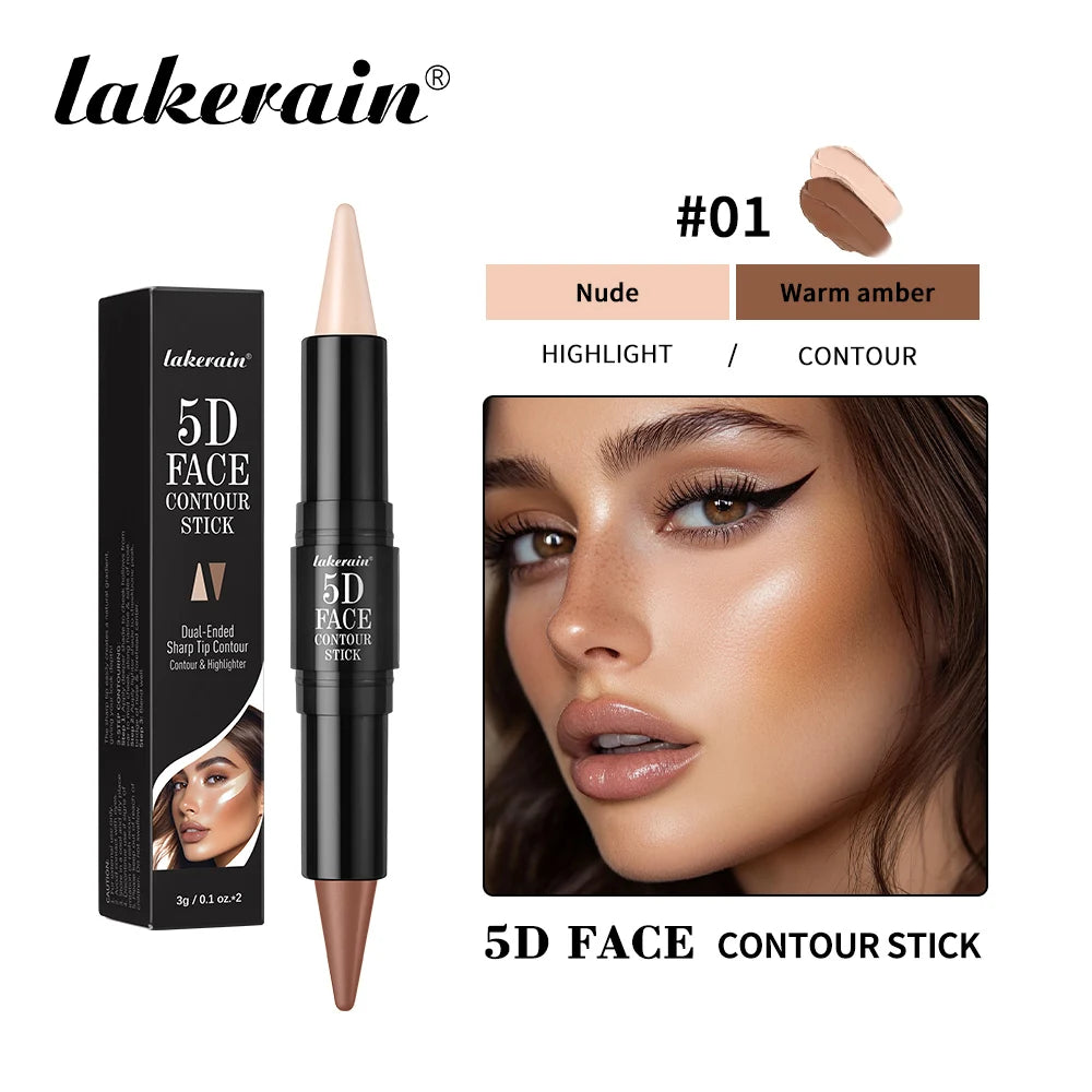 Face Contour Stick Dual-Ended Sharp Design Contour Waterproof Long-lasting Highlighter Natural Gradient Effect Makeup Cosmetics