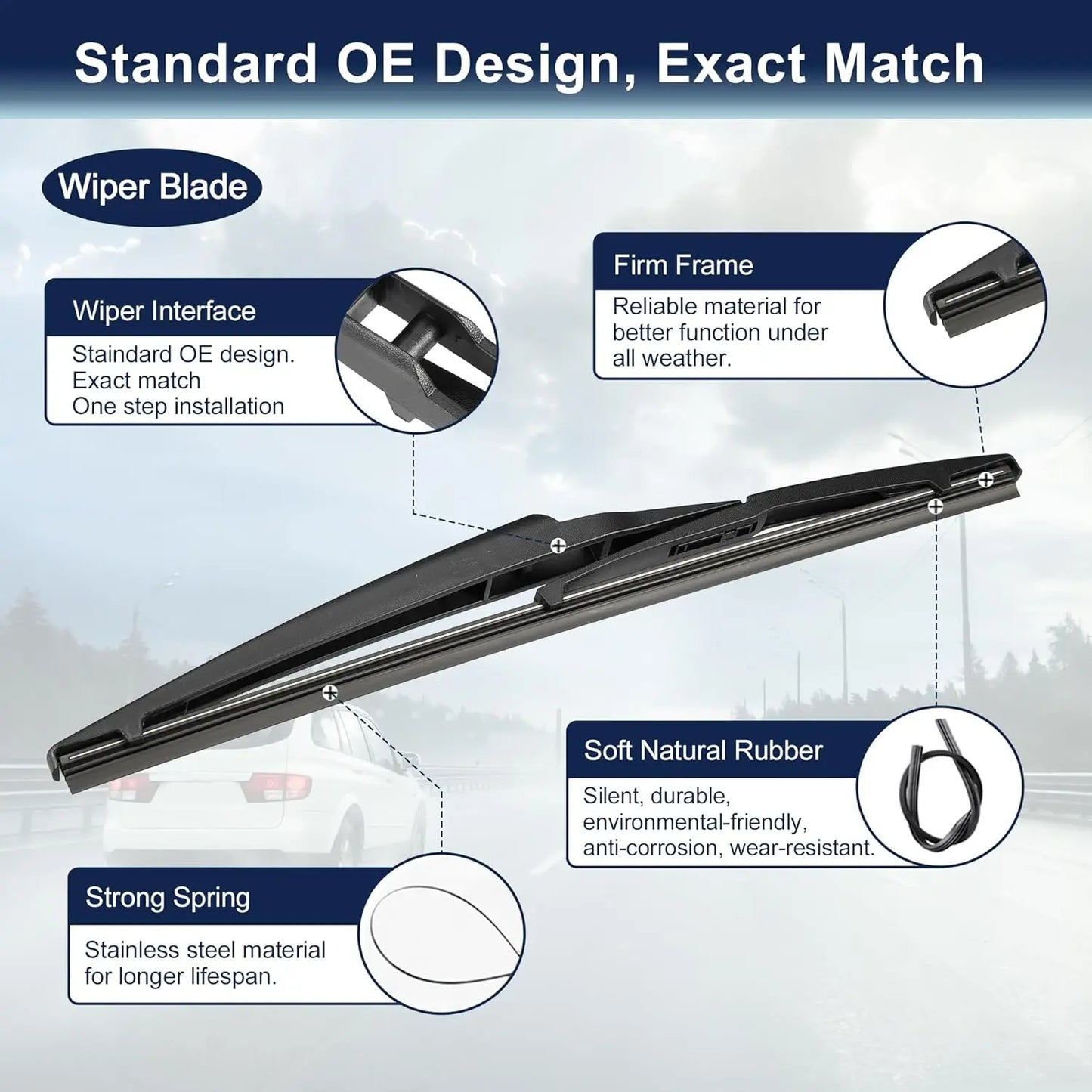 Rear Windshield Wiper Blade Arm Set Back Wiper Assembly for Jeep Cherokee KL 2014 2015 2016 2017 2018 2019 2020 2021 2022 2023