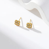 GANEMLY New Sparkling Leaf Clover Zircon Necklace Bracelet Earrings Set For Women Trendy Stainless Steel Waterproof Jewelry Gift